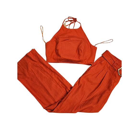 House of Harlow burnt orange crop halter pants set linen medium womens 8 boho - Picture 1 of 8